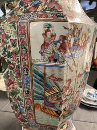 A large Chinese hexagonal famille rose vase, 19th C.